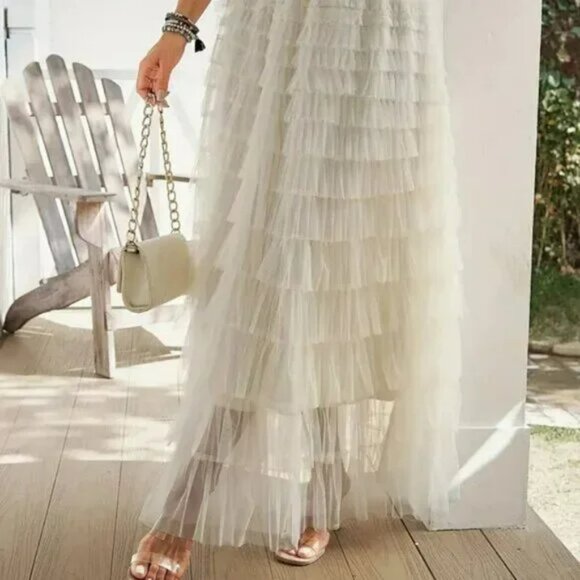 NEW! BOHO Tulle LAYERED MAXI SKIRT SZ L - Picture 3 of 6